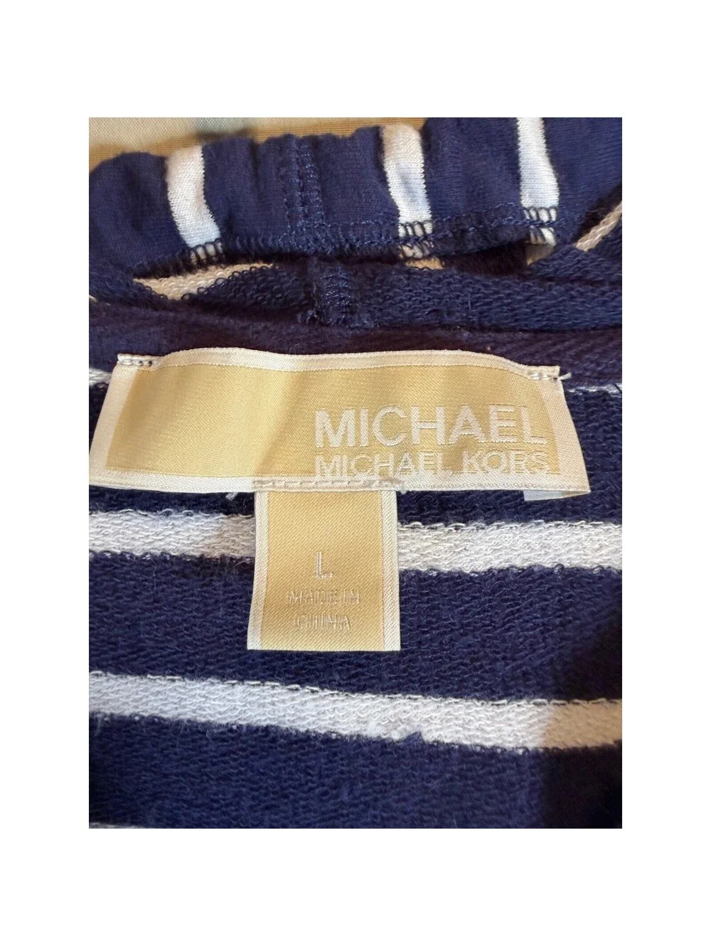Michael Michael Kors Navy White Striped Lace Up Side Hoodie Sweatshirt Large